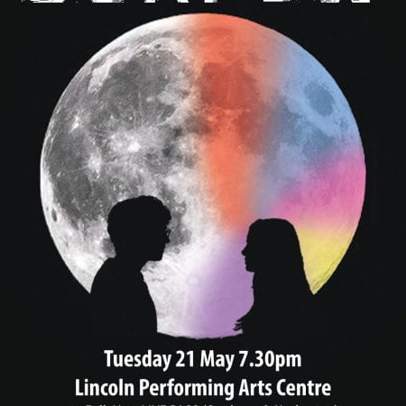 A poster for 'Curfew' Two figure silhouetted against a moon.