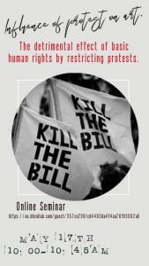 Webinar poster - 'Kill the Bill' Protest banners